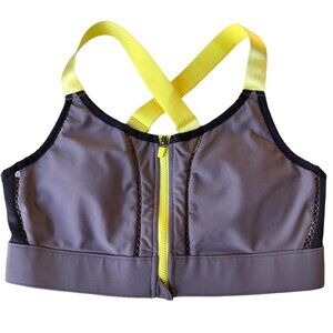 Fabletics Sports Bra Crisscross Straps Gray Yellow Size XXS Front Zip Athletic